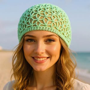 Summer chemo hat Lace beanie Chemo beach hat Lightweight beanie Mint crochet hat