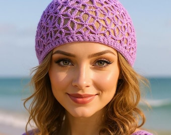 Summer chemo hat Lightweight beanie Womens summer hat Chemo headwear Cotton chemo cap Lace crochet hat