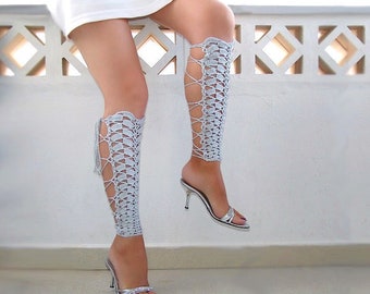 Lace leg warmers High barefoot sandals Crochet foot jewelry Beach wedding bareffot