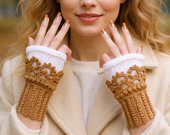 Half finger gloves – Crochet Wrist Warmers Women – Romantic Victorian Mittens – Handmade Gift for Her