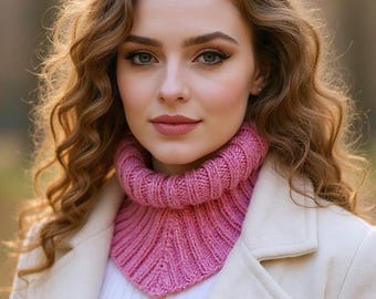Knit neck gaiter Dickie collar Turtleneck collar Neck warmer women Dusty Pink circle scarf Alpaca wool scarf