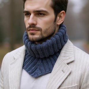 Hand knit scarf Mens neck gaiter Warm infinity scarf Winter scarf Gift for him Turtleneck collar