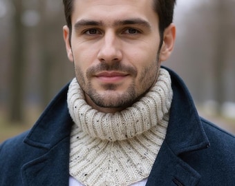 Turtleneck Collar - Wool Neck Warmer for Winter - Hand Knit Tweed Cowl Scarf