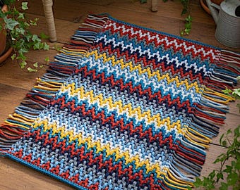 Colorful Crochet Rug With Fringe – Handmade Boho Accent Floor Rug – Home Decor Gift – Chevron Rug