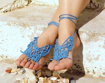 Butterfly foot jewelry Crochet lace barefoot sandals Bridal barefoot