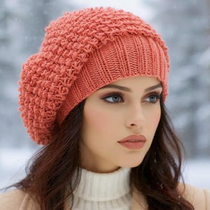 Oversized beret Handmade slouchy hat Soft wool beanie Knit beret for women