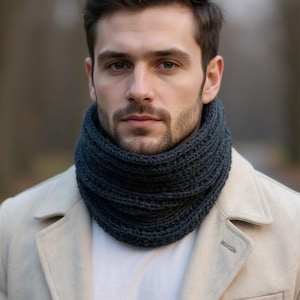 Alpaca wool scarf Mens winter neck warmer Handmade infinity scarf Cozy knit cowl Gift for him Husband Christmas present Grey snood