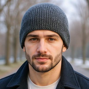 Wolly hat Fisherman beanie Handmade hat men Winter cuffed beanie Mens skullcap Gift for fisherman