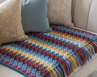 Handmade Colorful Chevron Crochet Rug with Fringe – Small Area Rug – Boho Accent Rug – Modern Home Decor