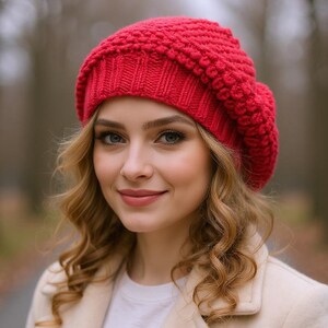 Knit beret for women Alpaca winter hat Slouchy beanie women
