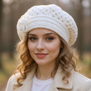 Beret for women White boho hat Wool beret women Oversized beret