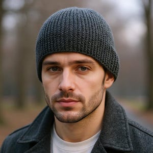 Mens beanie hat Alpaca wool hat Gray ski cap Fisherman beanie Fitted hat Cozy gift for him