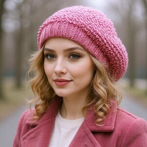 Soft Pink Slouchy Beanie – Vegan Cable Knit Hat for Women or Teens | Lightweight Winter Hat | Handmade Cozy Gift