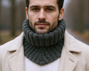 Turtleneck dickey Gray infinity neck warmer Alpaca wool scarf for men Dickie collar