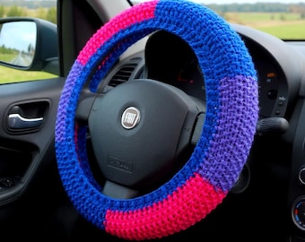 Crochet wheel cover Car interior decor Bisexual pride flag Cute car accessories