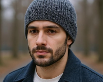 Gray alpaca wool hat Knit hat Fisherman beanie Fitted ski hat Alpaca gifts Fisherman hat Fitted beanie