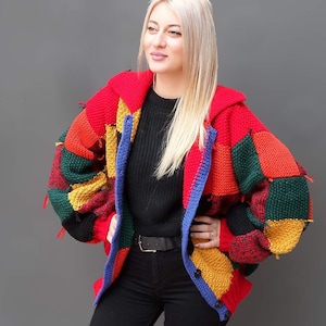 Handmade cardigan Knitwear women Color block cardigan 16th birthday gift Ready to ship