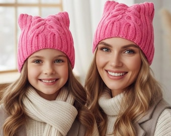Cat Ear Beanie Mommy and me Matching hats Family gift Knit Kawaii beanie