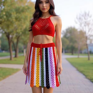 Rainbow pride skirt Rave skirt Mesh crochet skirt Colorful flowy skirt Pride parade outfit