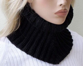 Black neck warmer Alpaca scarf Knit collar scarf