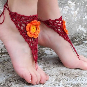 Crochet lace barefoot sandals Foot fetish Footless sandals Flower barefoot Beach foot jewelry Bridal barefoot Soleless sandals image 3