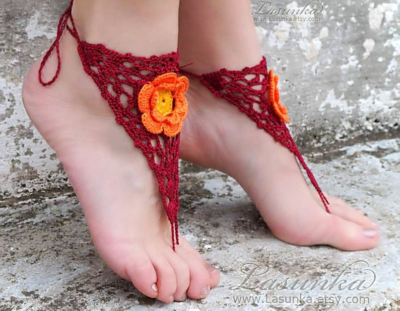 Crochet lace barefoot sandals Foot fetish Footless sandals Flower barefoot Beach foot jewelry Bridal barefoot Soleless sandals image 3