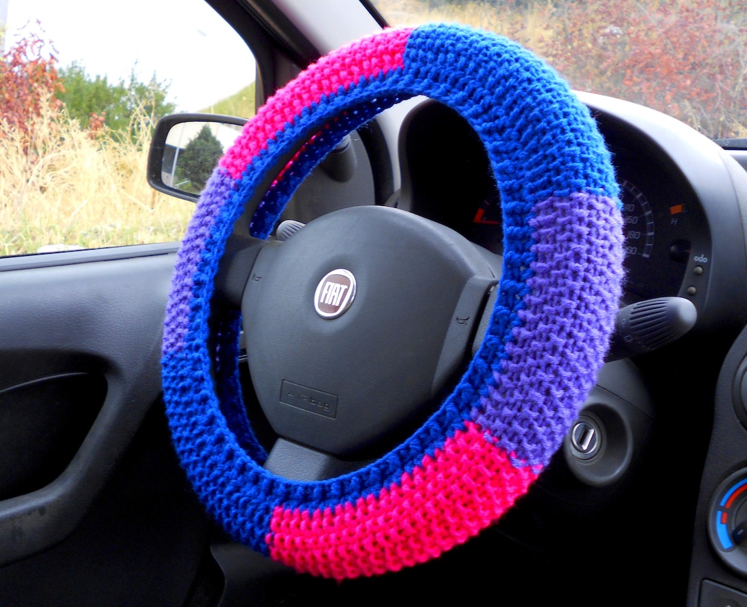 Crochet Wheel Cover Car Interior Decor Bisexual Pride Flag Cute Car