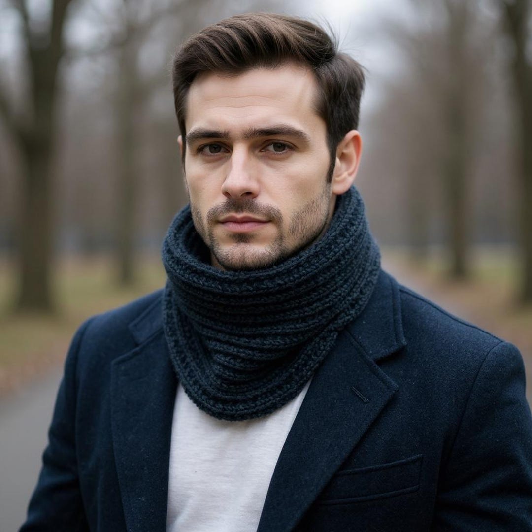 Mens Wool Scarf Infinity Scarf Knit Gray Snood Chunky Scarf Crochet ...