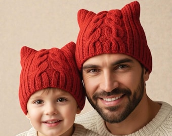 Dad and Me Cat Ear Hats – Knit Matching Beanies