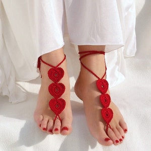 Valentines day gift Red heart barefoot sandals Crochet foot jewelry image 5