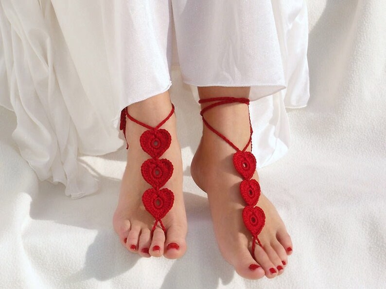 Valentines day gift Red heart barefoot sandals Crochet foot jewelry image 5