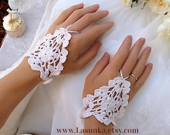 Summer gloves White lace fingerless gloves Crochet cotton gloves Bridal gloves