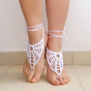 Ivory crochet barefoot sandals Bottomless sandals wedding Footless sandals Bridesmaid barefoot Crochet beach anklet image 7