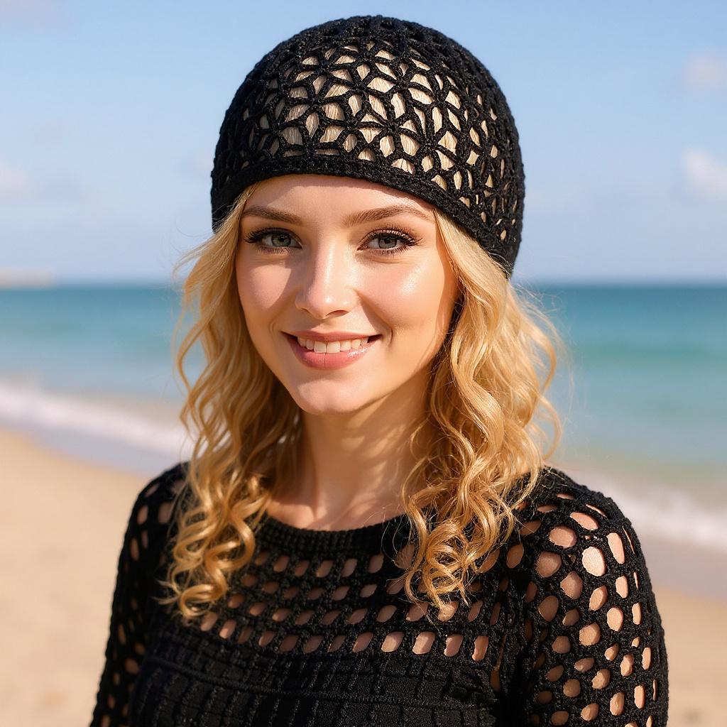 Sparkle Hat Summer Beanie Black Lace Hat Crochet Mesh Hat - Etsy