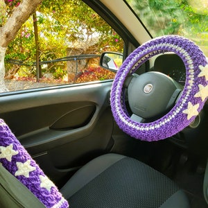 Purple Steering wheel cover Seat belt cover Car wheel cover Car accessories for teens image 5