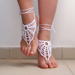 Ivory crochet barefoot sandals Bottomless sandals wedding Footless sandals Bridesmaid barefoot Crochet beach anklet image 5