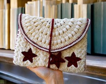 Large book cover Book accessories Cute book protector Crochet book pouch Folklore book sleeve Gifts for readers