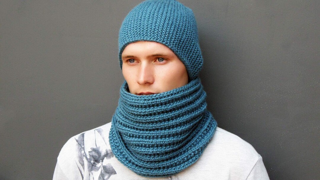 Alpaca Wool Hat Neck Gaiter for Men Hat and Scarf Set Fisherman Beanie ...