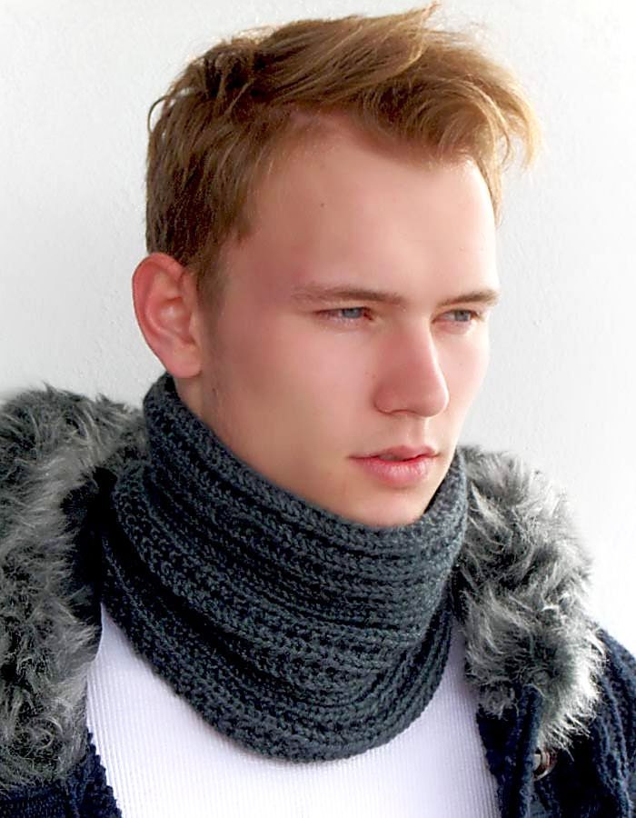 Chunky scarf for men. Gray Snood. Infinity scarf. Grey Chunky Etsy
