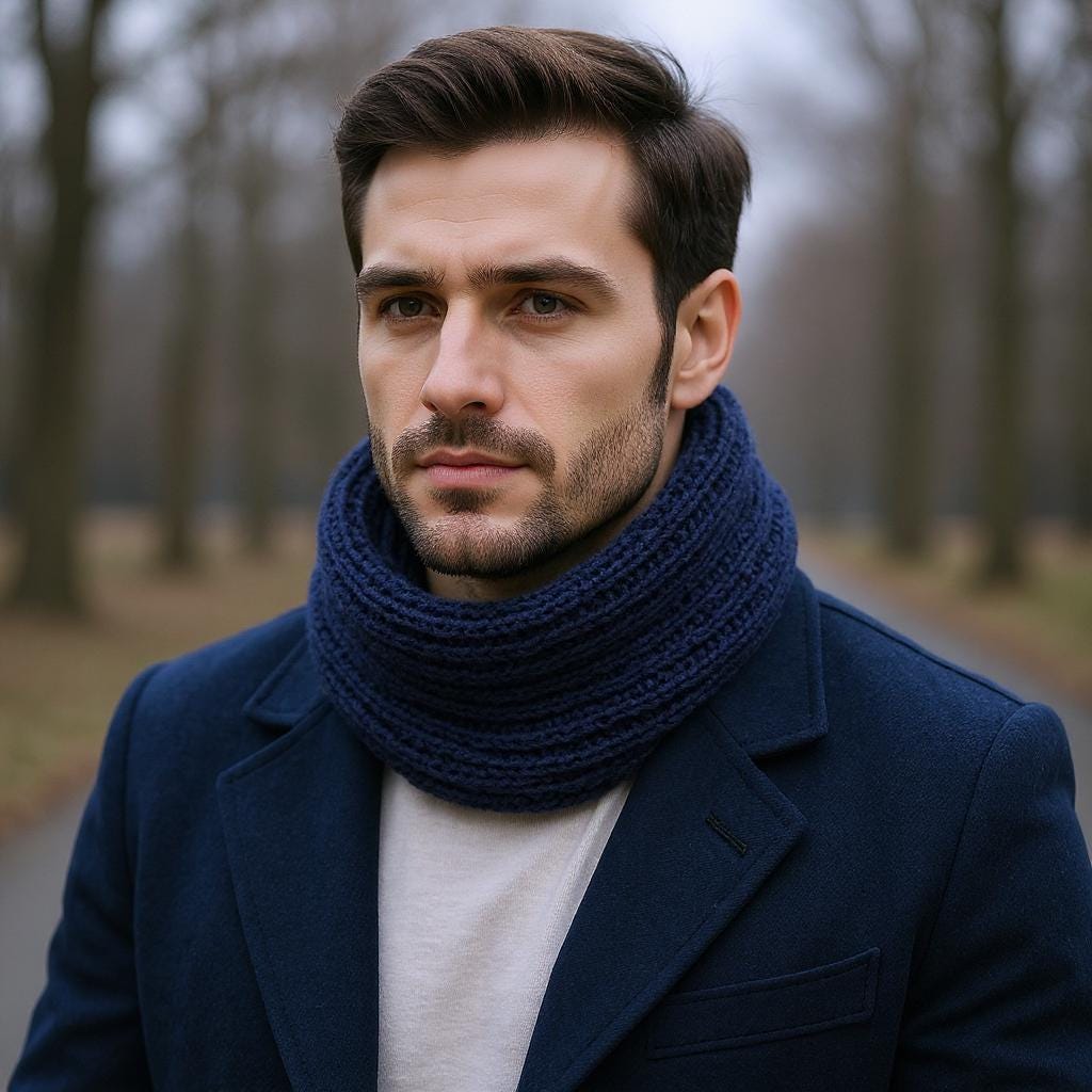 Infinity Wool Scarf Men Alpaca Knit Neck Warmer Navy Blue