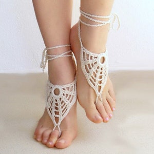 Golden Beige barefoot sandals Lace foot accessory Crochet sandals image 5