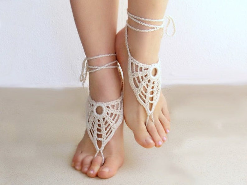 Golden Beige barefoot sandals Lace foot accessory Crochet sandals image 5