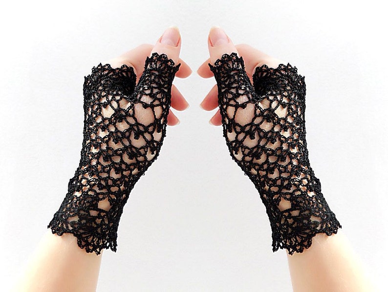 Gothic Lace Gloves Womens Gloves Black Crochet Gloves Short Etsy