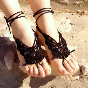 Lace barefoot Butterfly crochet barefoot sandals Beach foot jewelry Crochet anklet image 1