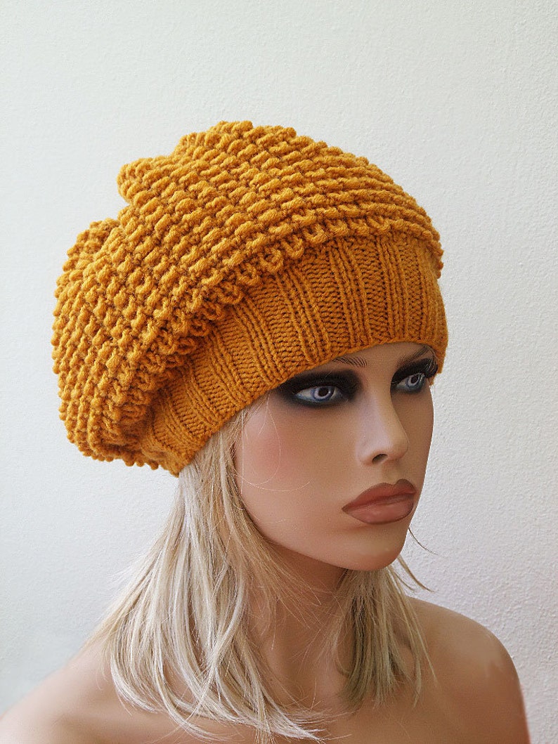 Soft chunky beanie Wool knit beret Cable knit hat Etsy