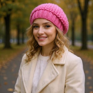 Knit beret Womens oversized hat Crochet hat Beret for women Chemo beanie Slouchy hat Alpaca gifts Cream beret Unique knit hat Beret hat image 3