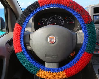 Steering wheel cover Cardigan inspired car accessories Patchwork car decor Car accessories for teens Crochet wheel wrap Car guy gift