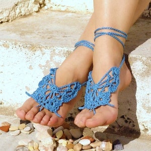 Lace barefoot Butterfly crochet barefoot sandals Beach foot jewelry Crochet anklet image 8
