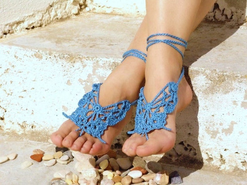 Lace barefoot Butterfly crochet barefoot sandals Beach foot jewelry Crochet anklet image 8