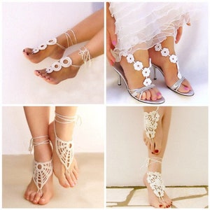 Golden Beige barefoot sandals Lace foot accessory Crochet sandals image 10